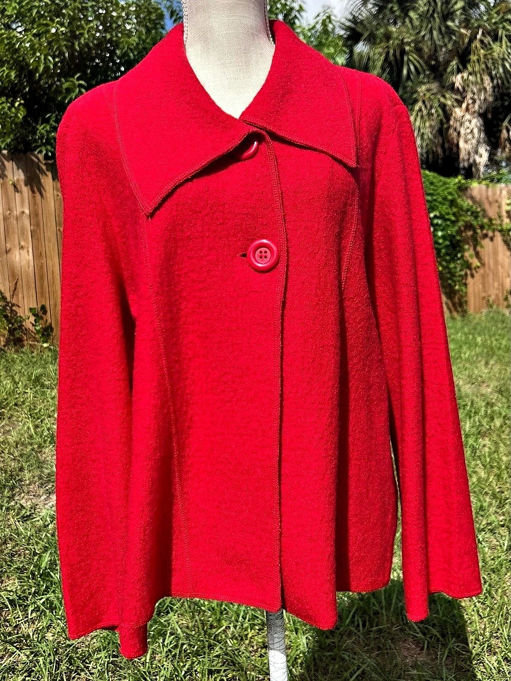 Vintage Marisa Christina XL Red Wool Swing Jacket Big Button